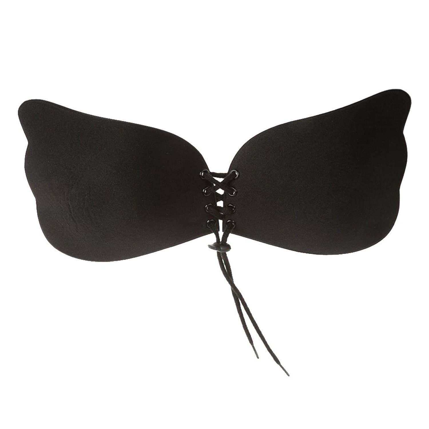 D Duze Silicone Gel Invisible Self-Adhesive Stick-on Push Up Strapless Bra Black (Size-C,Large)