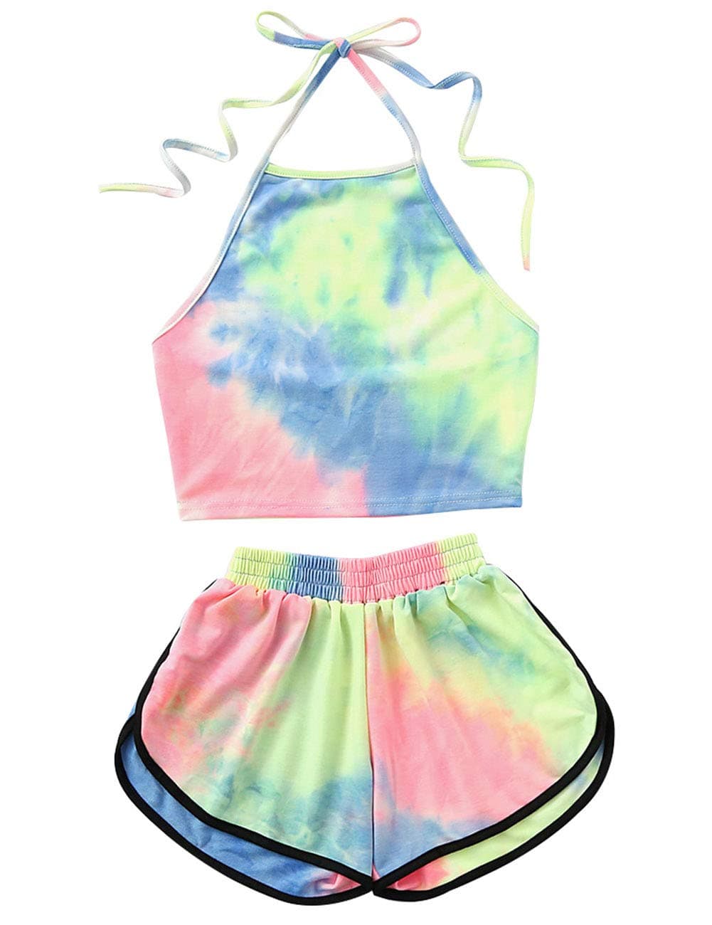 Tie-Dye Gradient Halter Crop Top and Shorts Two 2 piece set Women Summer Tank Camis Suits Holiday Outfit Tracksuit