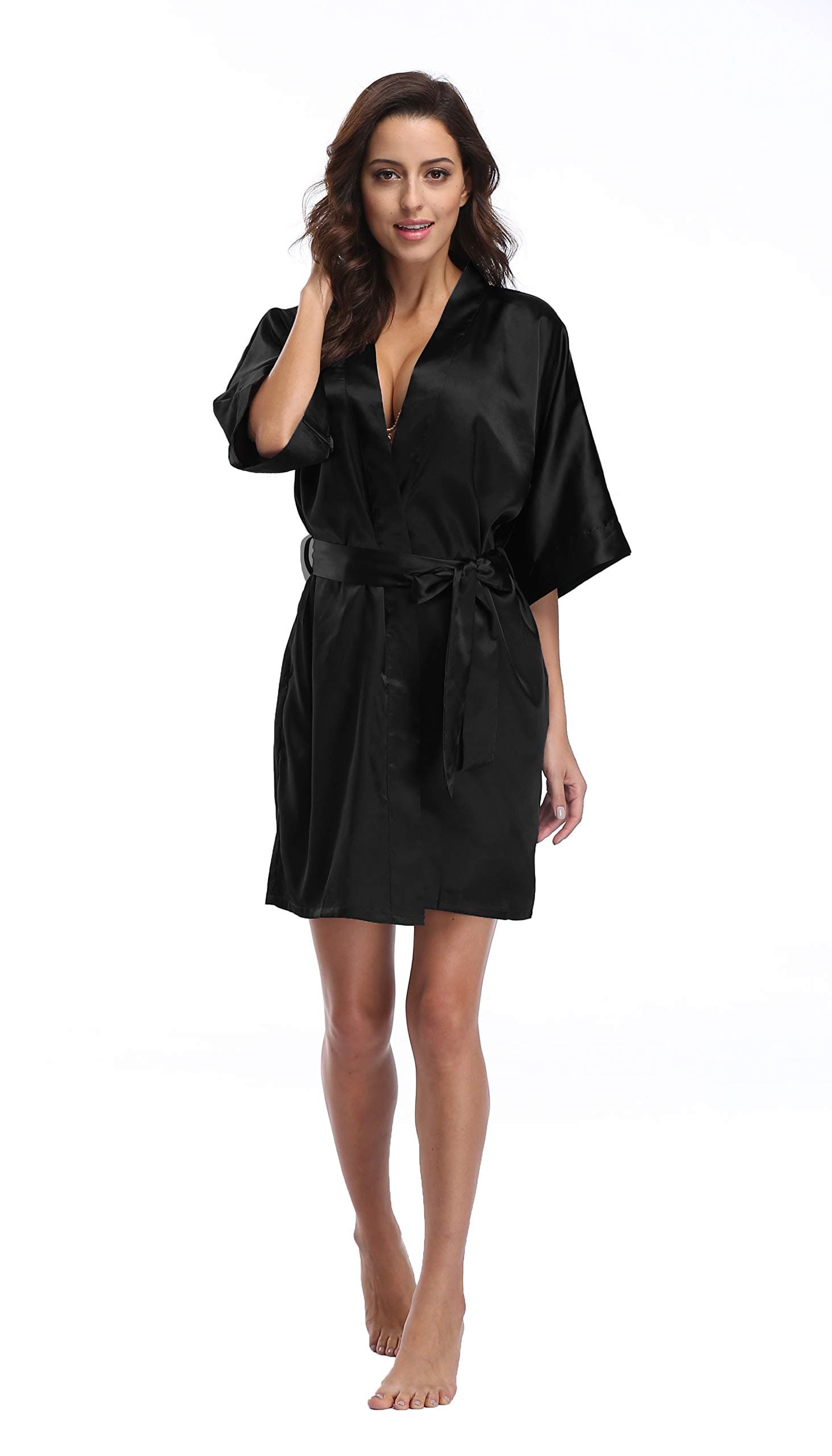 Luvrobes Women's Satin Kimono Robe, Solid Color, Short