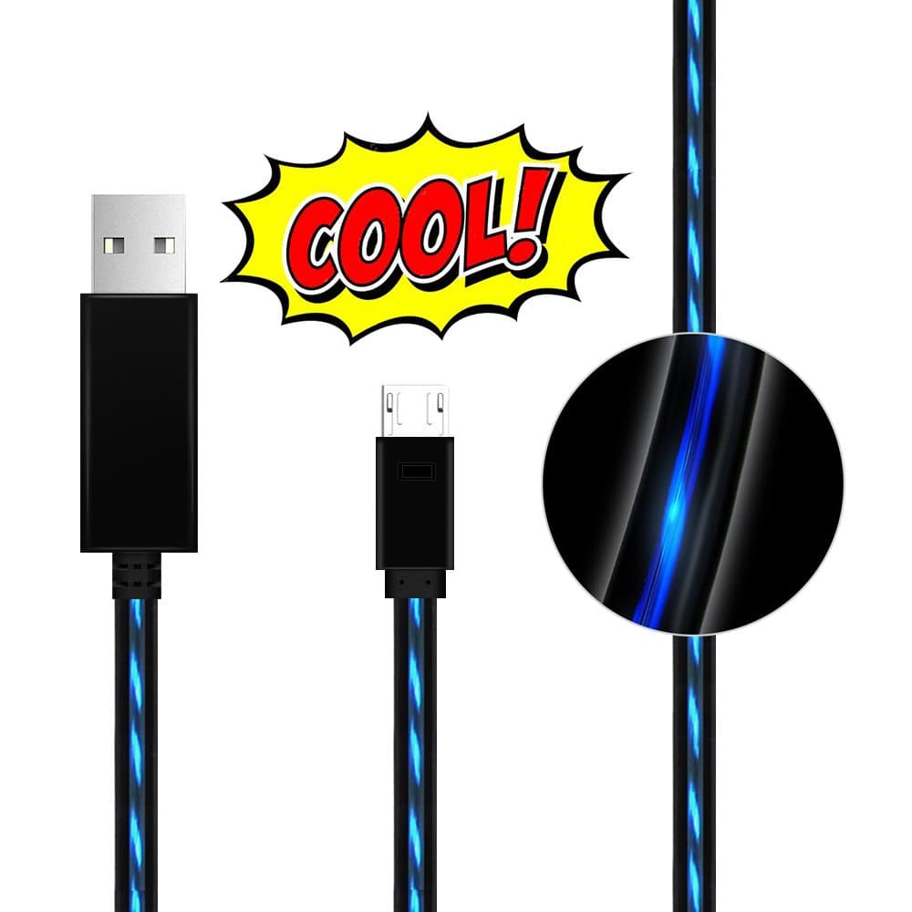 Lingoboi USB Cable, 3.0ft/0.9m Powerline Visible Flowing EL Light LED Charging Cords A Male to Micro B Charge and Sync Cord for Samsung,Note5,4,3,Sony,LG,HTC,Android Devices and More(Black/Blue)