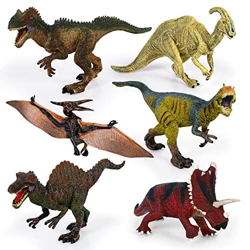 Kids Imaginative Dinosaurs Small &amp; Large Plastic Assorted Toy Dinosaurs | 6 Piece Set, 6.4” - 10.4” | Includes Digital Coloring Book