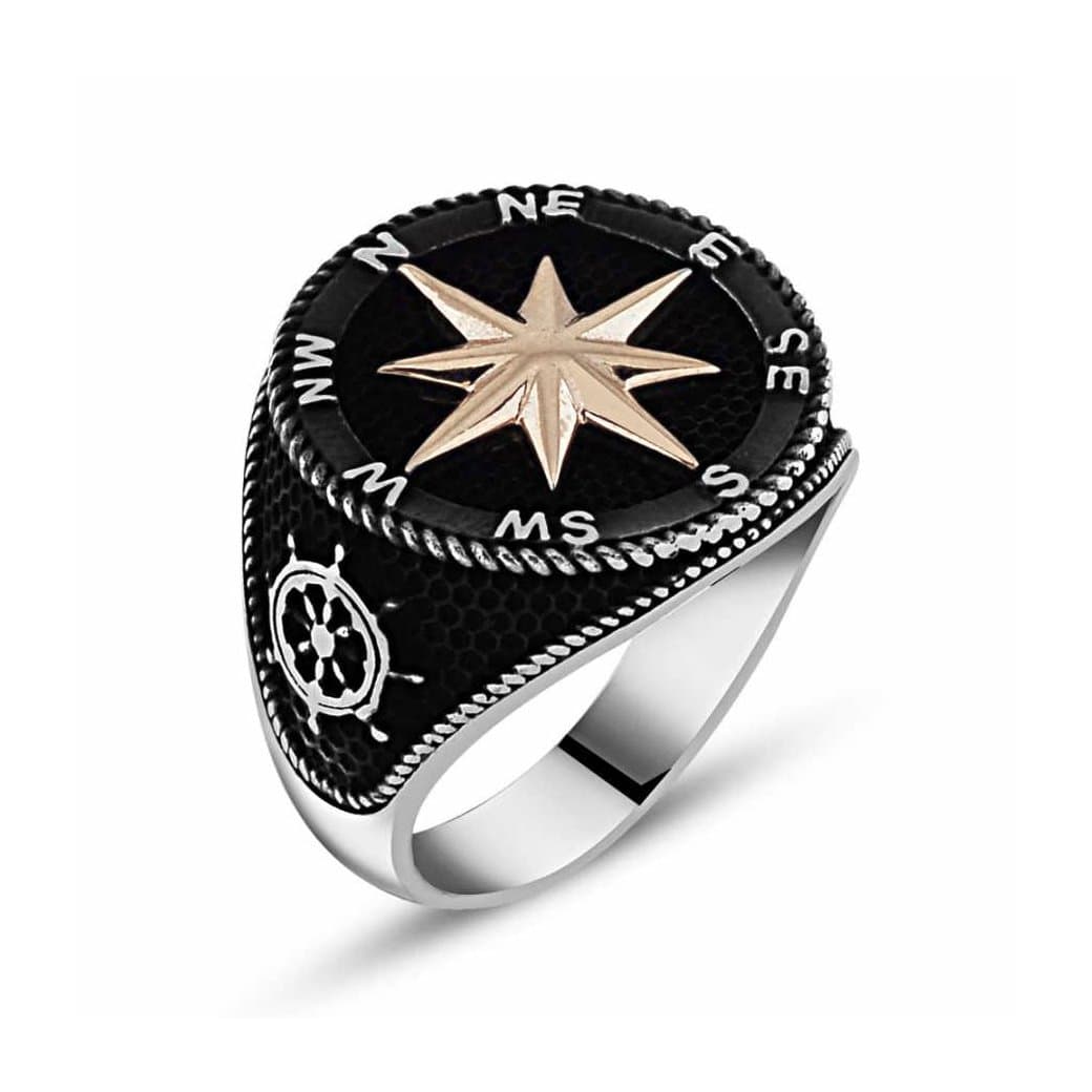 chimoda Mens Rings Sailor Compass Design 925 Solid Sterling Silver Ring for Men Turkish Jewelry
