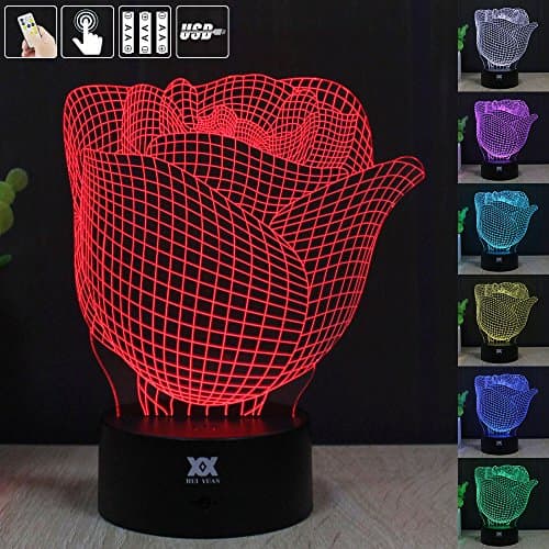 3D illusion Rose Remote contral Table Desk Night Light Lamp Home Office Childrenroom Decoration and Holiday Birthday Lover and Valentines Gift