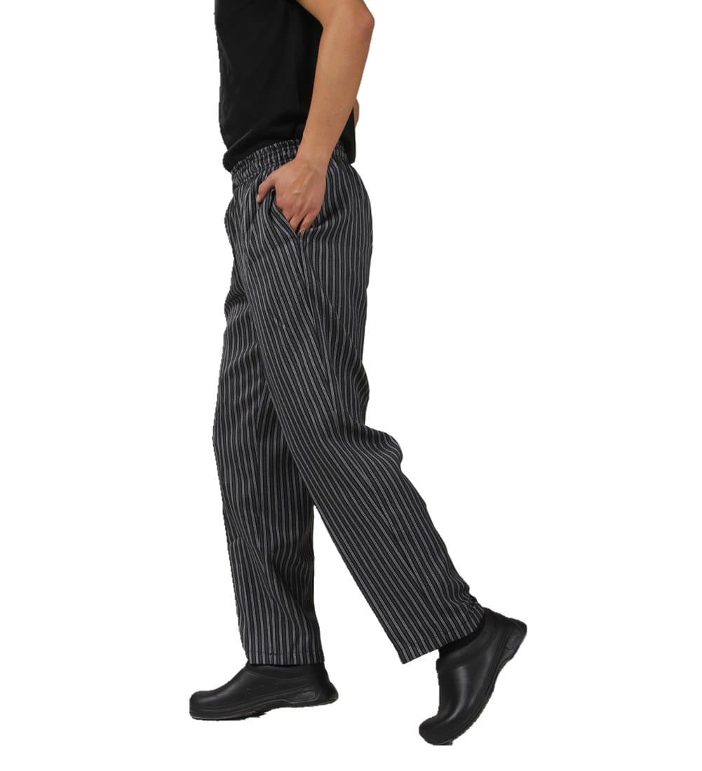 JXH Chef Uniforms men's black grey striped chef pants with elastic waist
