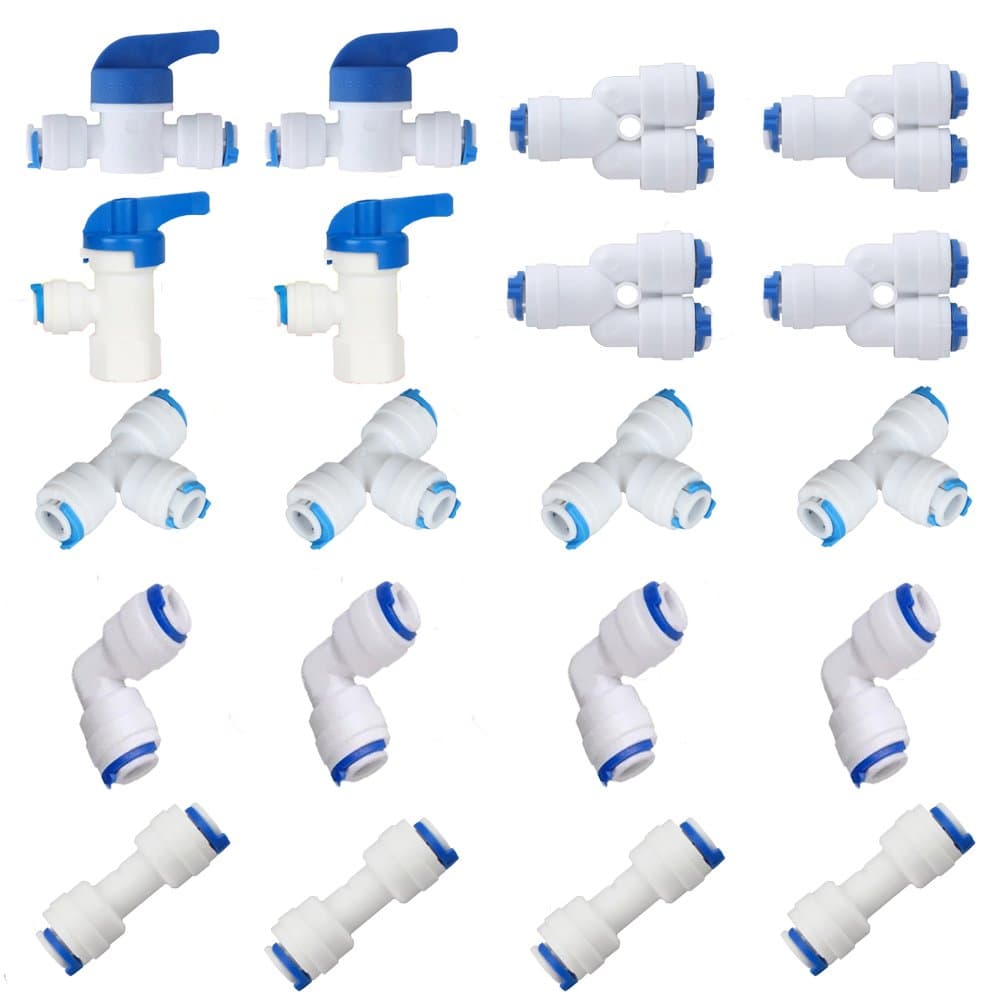 Wellyu 1/4 " Tube Quick Connect for RO Water Filter Fitting Set Of 20 (4Ball valve+4I+4Y+4T+4L)