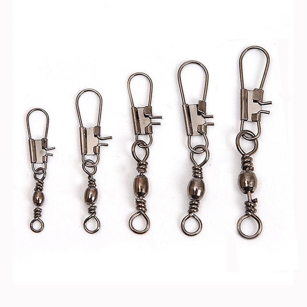 200Pcs/Set Fishing Barrel Swivel with Interlock Safty Snap Connector Copper Alloy Snap Lure Connectors Fishing Tackle Accessories