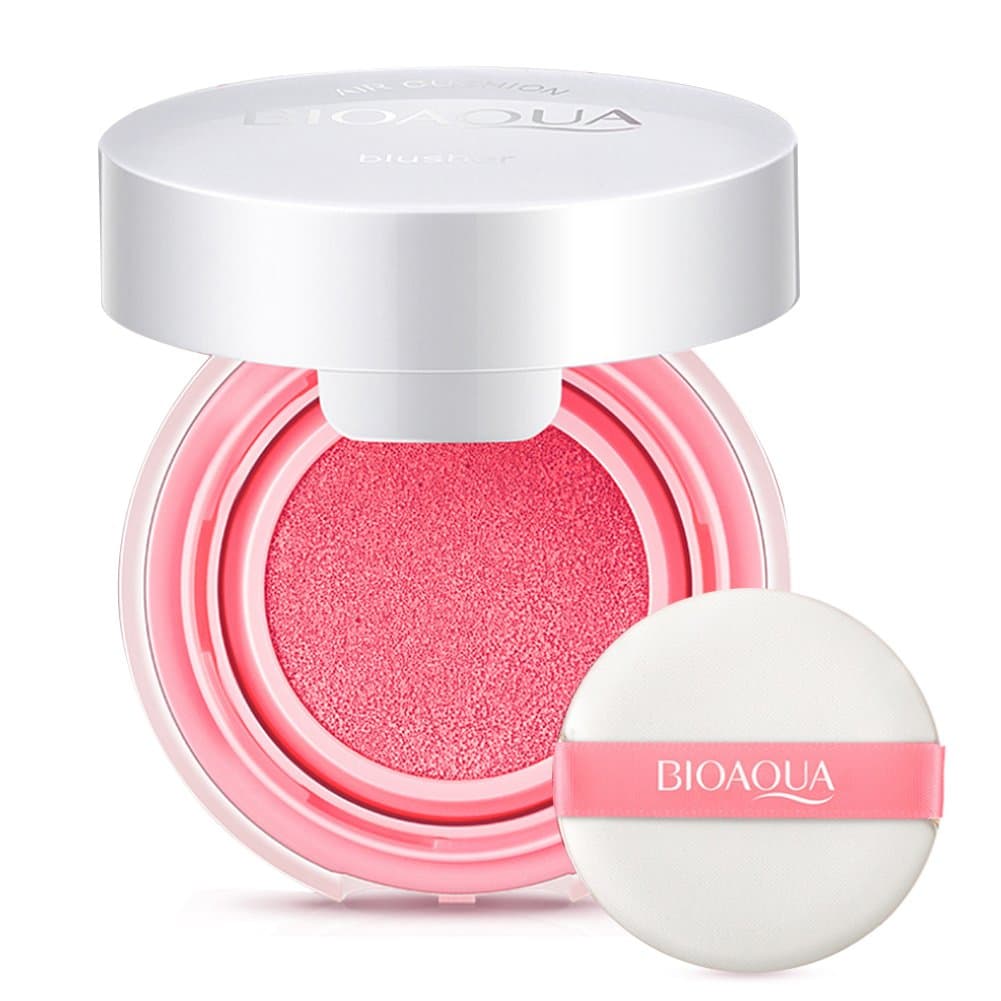 Cushion Blush Makeup Air Cushion Compact Natural Blush Blusher Long Lasting BB Cream Paste Nude Makeup Rouge Cream with Sponge Powder Puff Extra Inner Container Foundation BB Cream Box(Peach Pink)