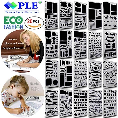 Bullet Journal Supplies,Bullet Journal Stencil Set,Journal Planner Stencils for A5 Sized Bullet Journaling,Plastic Drawing Painting Children Stencils for Kids Adults of All Ages,Bujo 4x7 Inch 20 Pcs