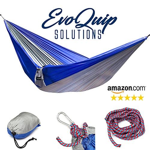 EvoQuip #1 Parachute Hammock Ultralight &amp; Compact Includes Rope &amp; Clips - Easy to Carry Nylon Singlenest Camping Hammock