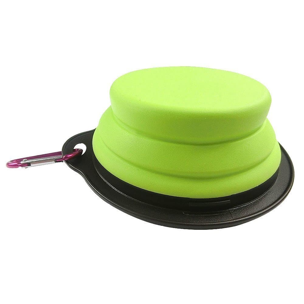 Pet Bowl - Multifunctional Foldable Silicone Pet Bowl, Retractable Travel Protable Water Bowl with a Metal Carabiner, for Dogs, Cats, Green - [DAGO-Mart Quality Guarantee]
