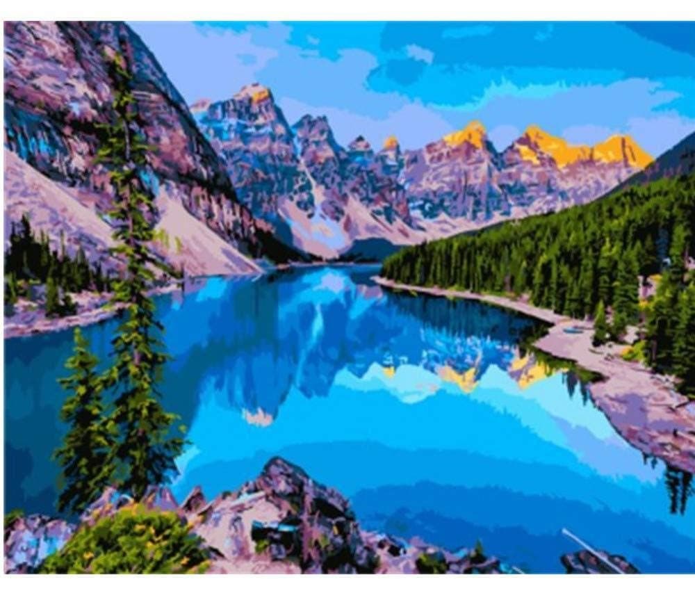 Mountain Forest Blue Lake - Paint By Numbers Diy Handmade Digital Oil Paint By Number For Children Adult 40X50Cm-No Frame