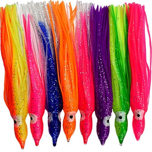 Jumping fish 50pcs 15cm/ 6in Hoochie Octopus Skirts Trolling Lures Fishing Tackle Soft Plastic Lures Squid Skirts Saltwater/Bait Lures Multicolored