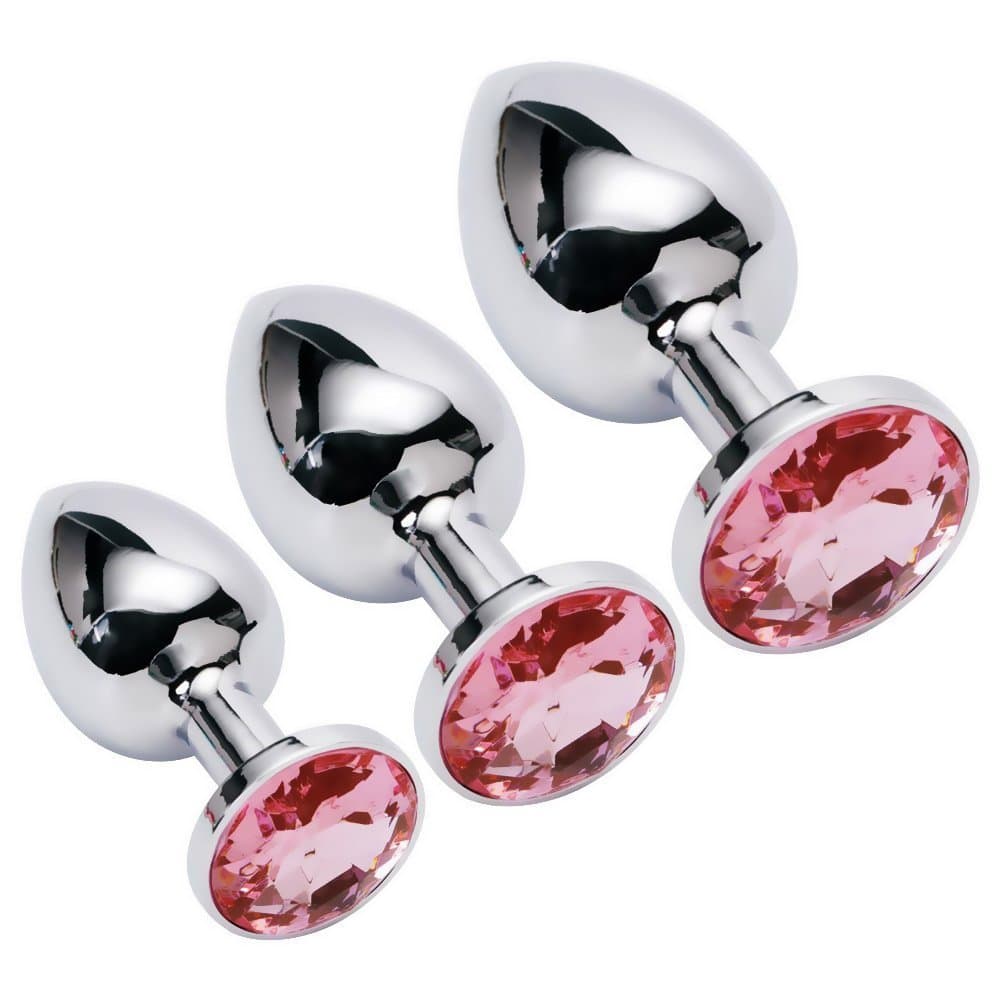 DQTMA 3Pcs/Size Stainless Steel Plug Anale Diamonds Design for Beginner(Pink)