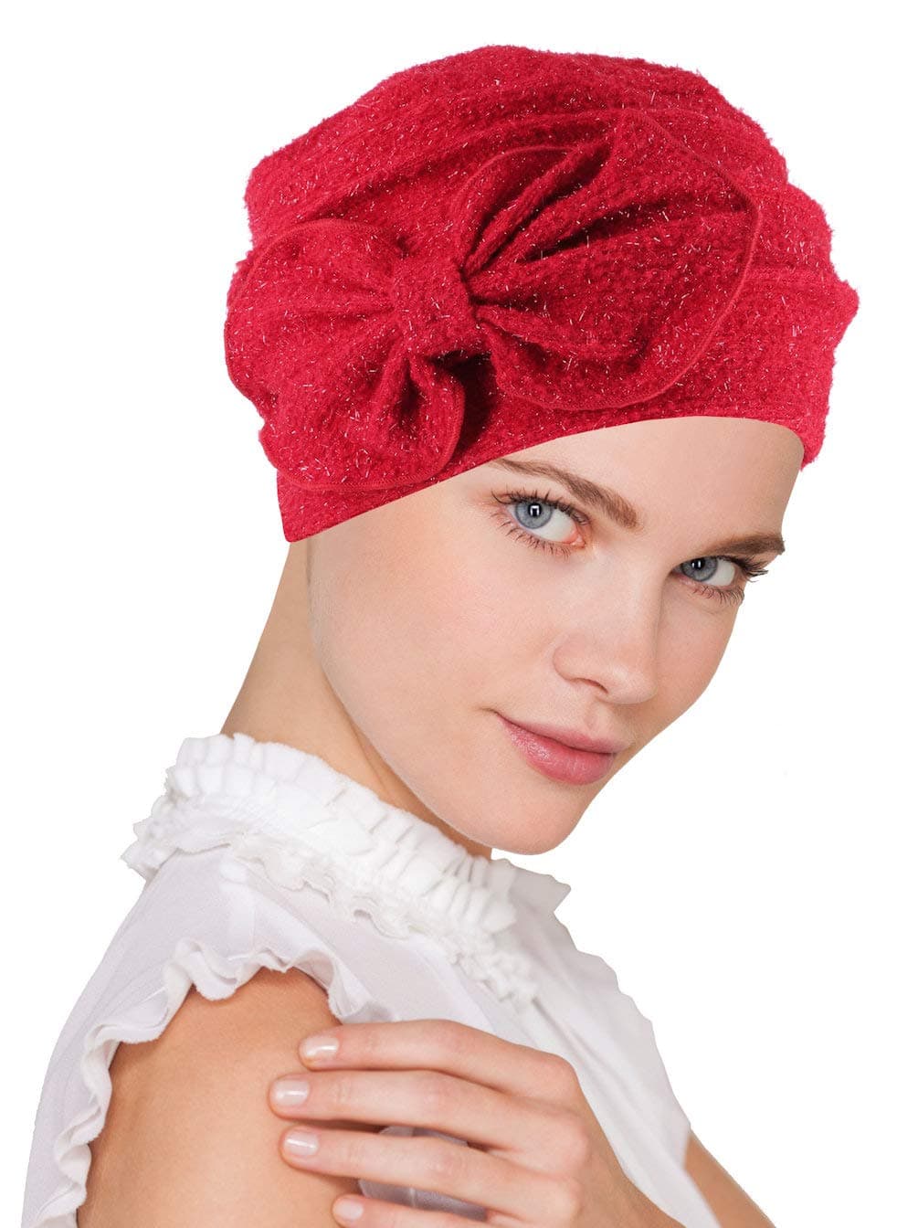 Pleated Bow Cap in Blended Knit