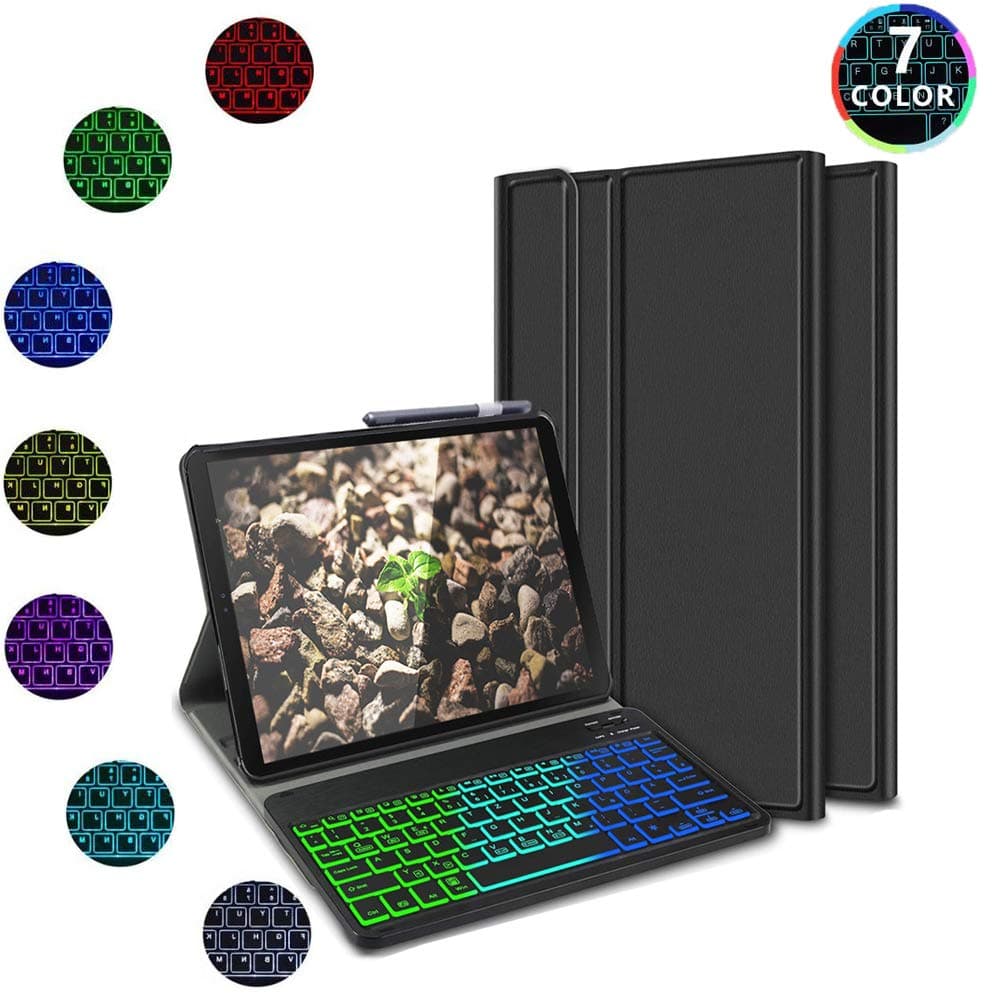 Keyboard Case for Samsung Galaxy Tab S6 10.5 with S Pen Holder, 7 Colors Backlit Removable Wireless Keyboard with PU Leather Cover for Samsung Galaxy Tab S6 T860/T865/T867 10.5 Inches, Black