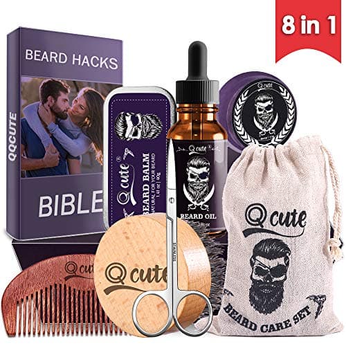 Beard Care Grooming Kit for Men - Includes Leave-in Beard Oil, Unscented Beard Balm, Beard Brush, Wood Comb, Beard Cleanser Soap, Mustache Trimming Scissors -Multi-Functional Beard Gift Set