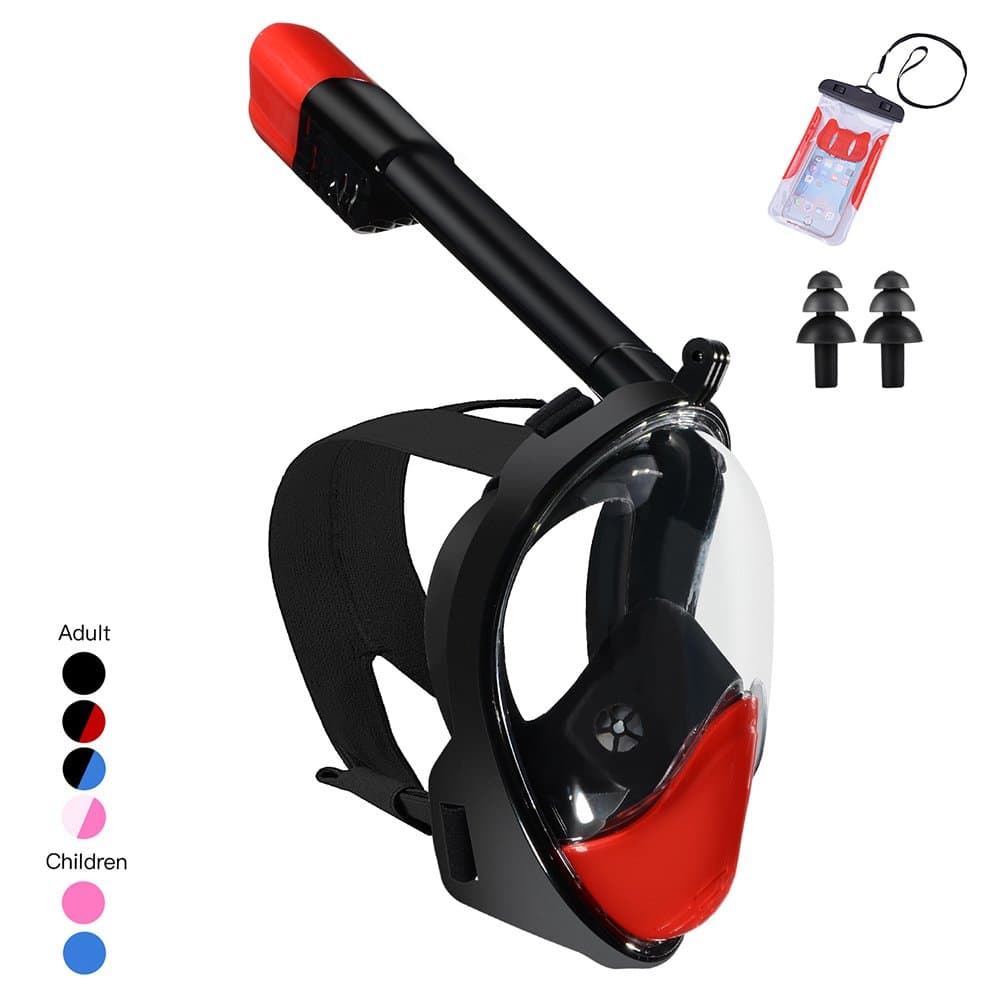 Lexbo Full Face Snorkel Mask Easy Breath Panoramic 180 View for Diving and Swimming with Dry Snorkeling Design,Anti-fog Anti-leak for Adults & Kids