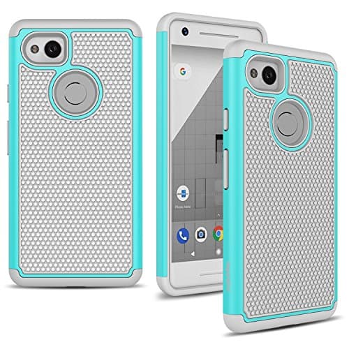 Google Pixel 2 XL Case, MyGotec Anti-Slip Shockproof Soft Silicone Dual-Layer Durable Armor Case - Grey/Teal