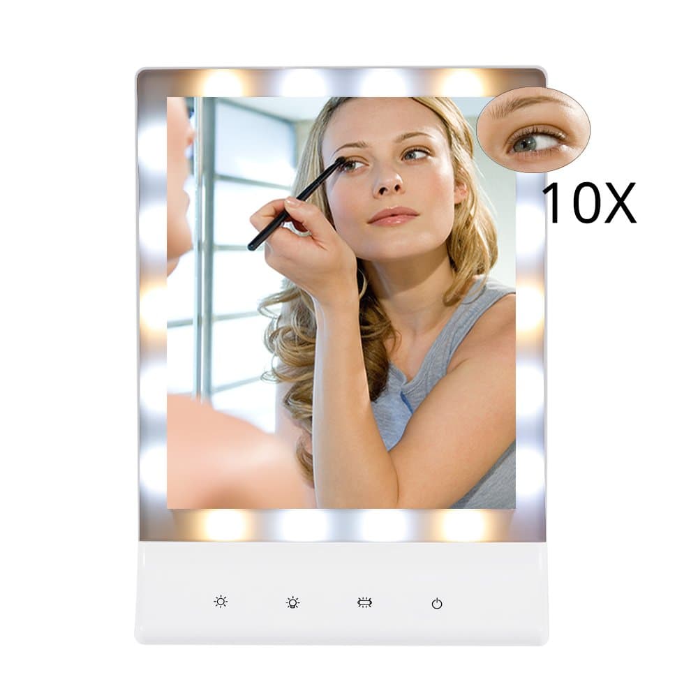 KUFUNG Lighted Makeup Mirrors with Touch Screen,Wall Mount Cosmetic Mirrors with Multiple Illumination LED Light, Powered by with 4pcs Batteries and USB Cable