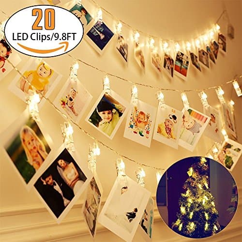 LED Photo String Lights - Dynamis 20 Photo Clips Battery Powered Fairy Twinkle Lights, Wedding Party Christmas Home Decor Lights for Hanging Photos, Cards and Artwork (10 Ft, Warm White, 3 Modes)