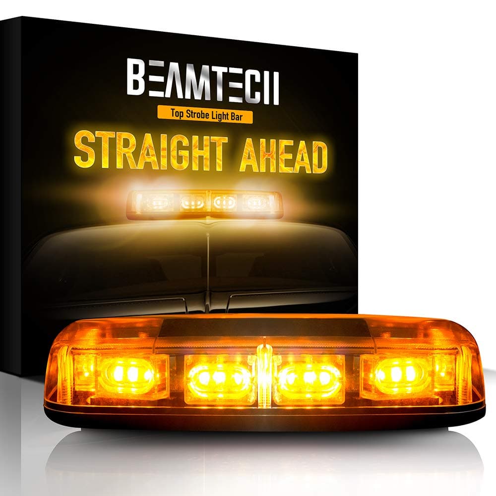BEAMTECH Emergency Strobe Light,30 LED Chips 20W High Intensity Enforcement Warning Hazard Mini Bar Lighting Beacon with Magnetic Base Amber Yellow