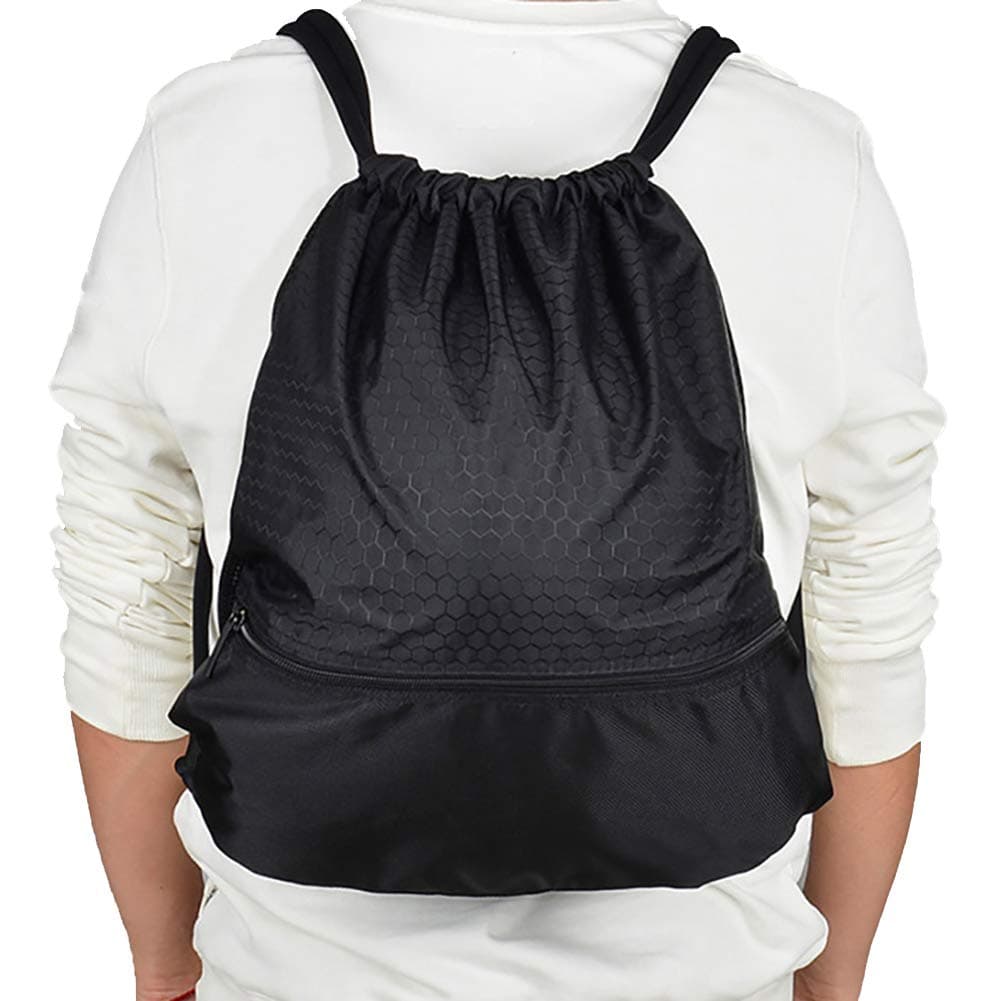 Peicees Drawstring Backpack Waterproof Sackpack Double Sturdy Sports Backpack 2 Sizes
