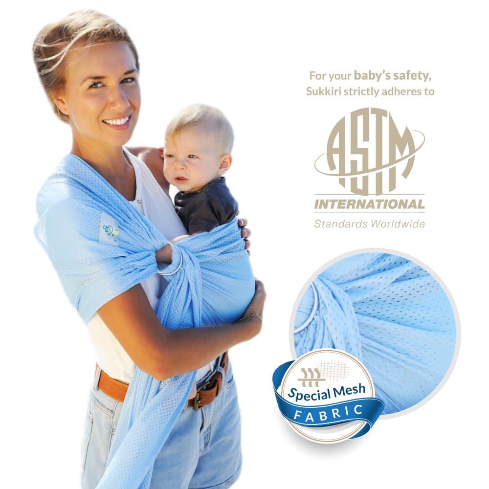 Lucky Baby Ring Sling with Breathable, Quick-Dry Mesh Fabric, Fashionable & Adjustable Carrier, Perfect for Summers, Beach & Shower. Suitable for Infants - Toddlers and all yr babywearing. Baby Blue