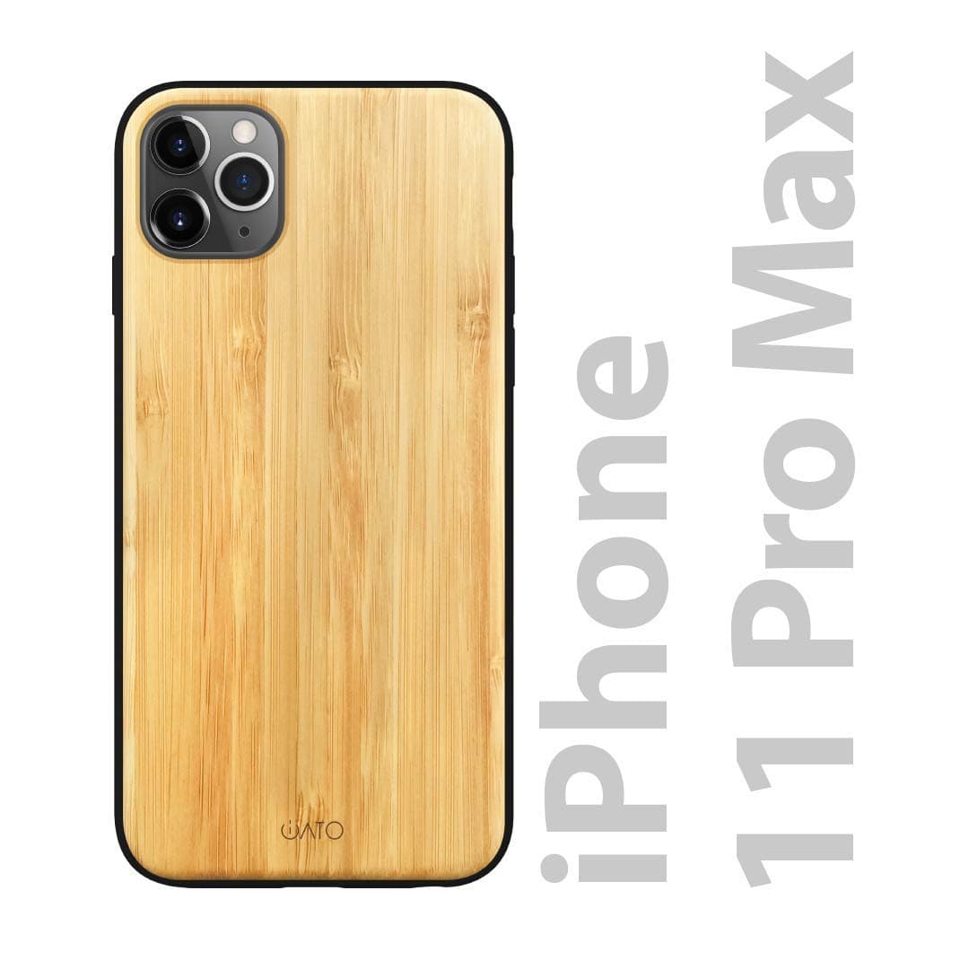 iPhone 13 Pro Max Magnetic Wood Case. Unique & Classy Shockproof Protective Cover. MagSafe & Wireless Charging Compatible Real Wooden Overlay on Soft Black TPU - Brilliant Bamboo