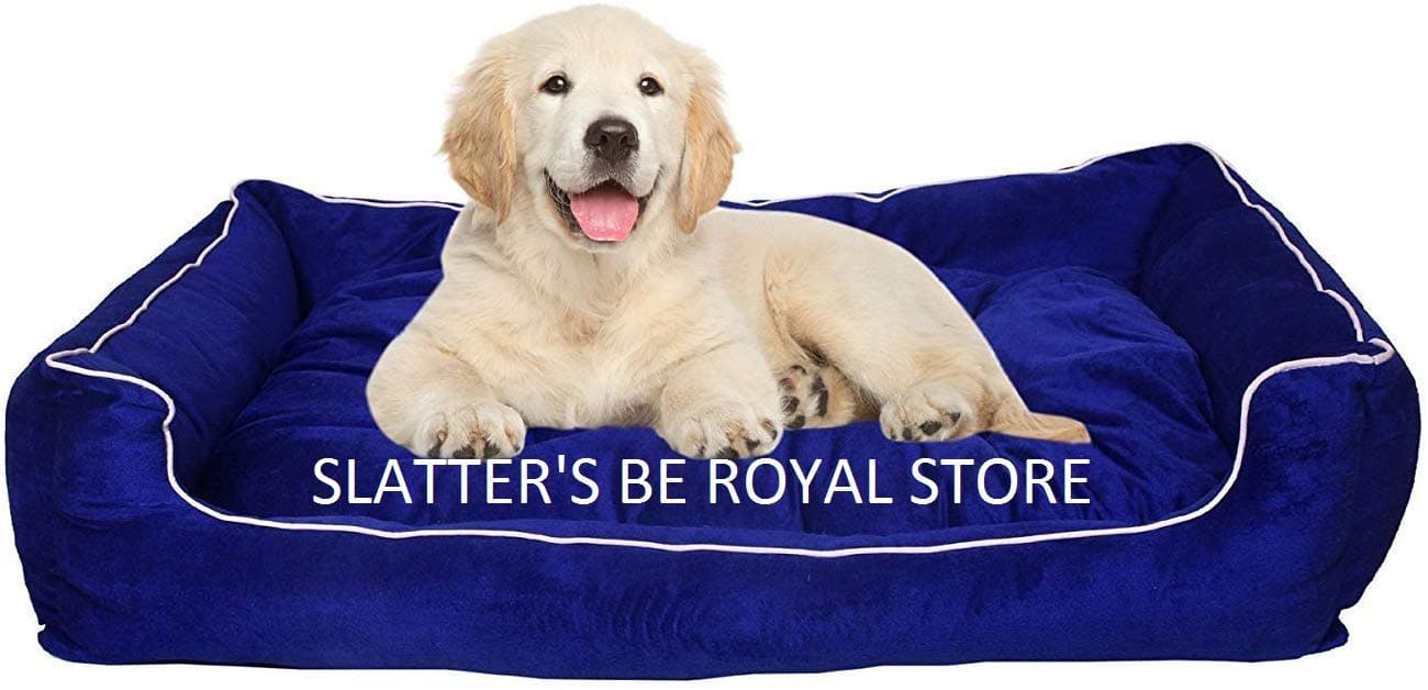 Slatters be royal store Rectangular Shape Reversable Dual Blue Ultra Soft Ethnic Velvet Bed for Dog/Cat (Export Quality)