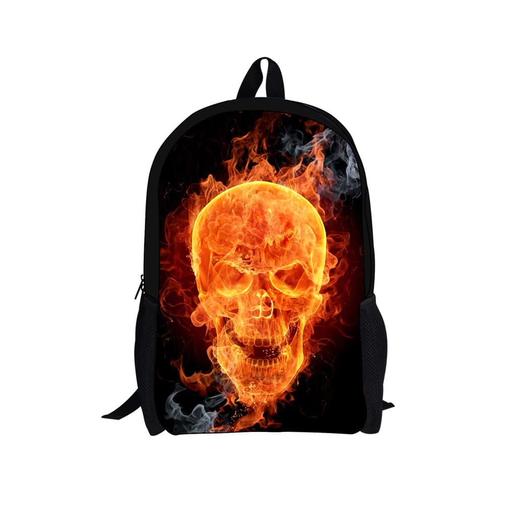 UNICEU Boys Backpacks for Middle School Teens Cool Fire Skull Camping Hiking Travel Bagpacks