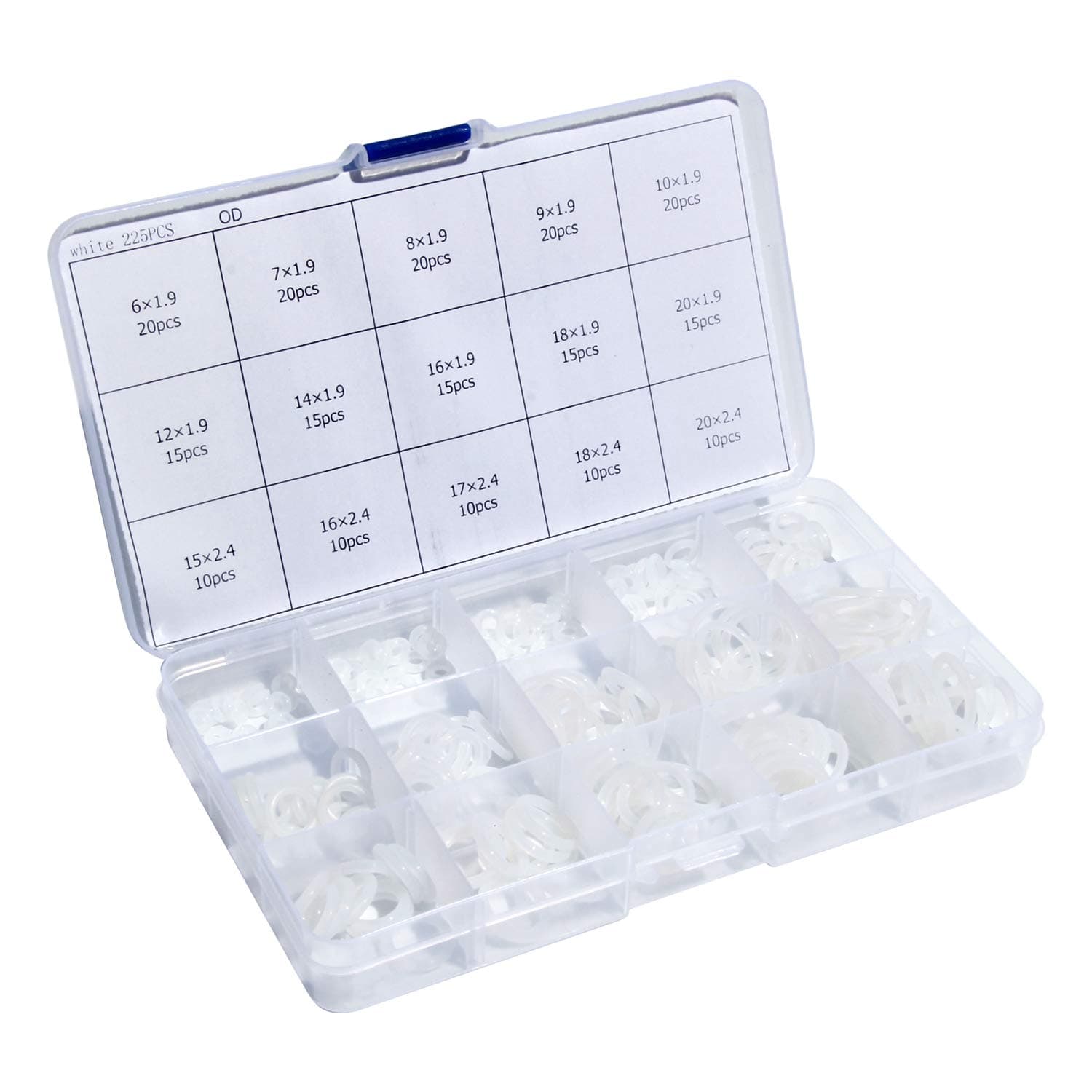 225pcs White Silicon O Ring Seal Kit 15 Different Sizes O-Ring Sealing Set Washer Gasket Assortment with Case