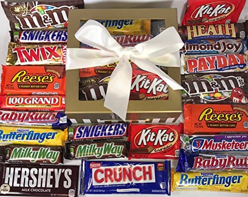 Candy Bar Bliss Gift Box Basket for Chocolate Lovers SENT IN INSULATED KIT Sweet Happy Birthday Mother's Day Father's Day Office Business College Student Care Package Men Women ~ 3 Lbs 22 Count