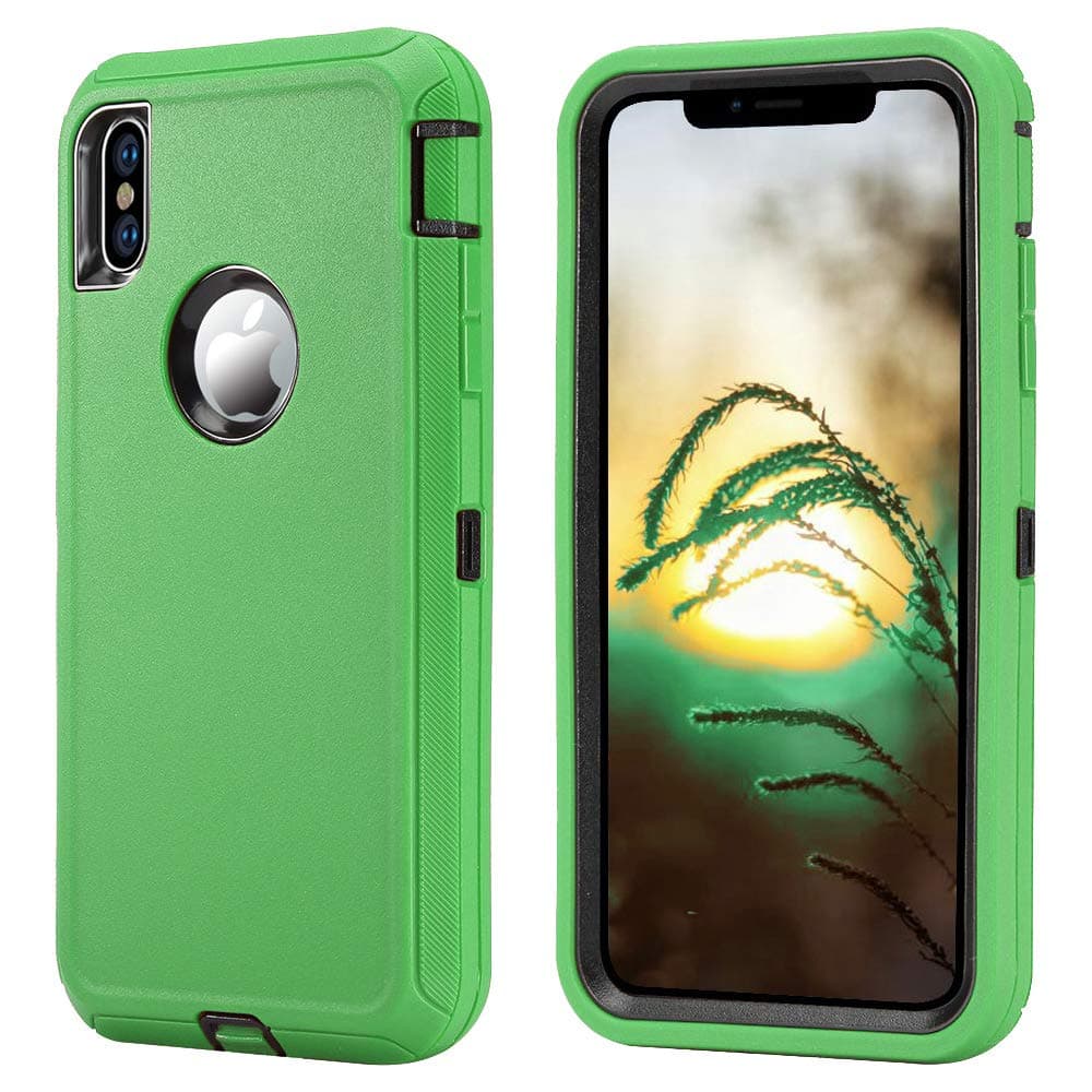 Annymall Phone Case for iPhone Xs Max Case with Screen Protector Heavy Duty Full Body Shockproof Dust-Proof Rugged Protective Cover for Apple iPhone Xs Max [6.5 inch] (Green/Black)