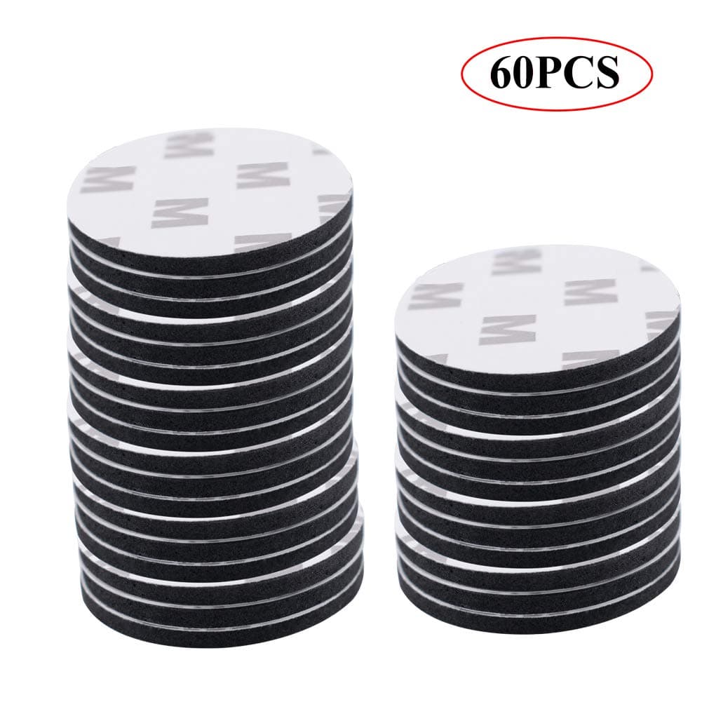 60 PCS Big Size Adhesive Replacement Double-Sided Foam Tape High Bond Dots Conformable Glue Strong Pad Mounting Tape Strong Adhesion for Wall Surface Balloon Leather Rubber Mirror, Black, Round