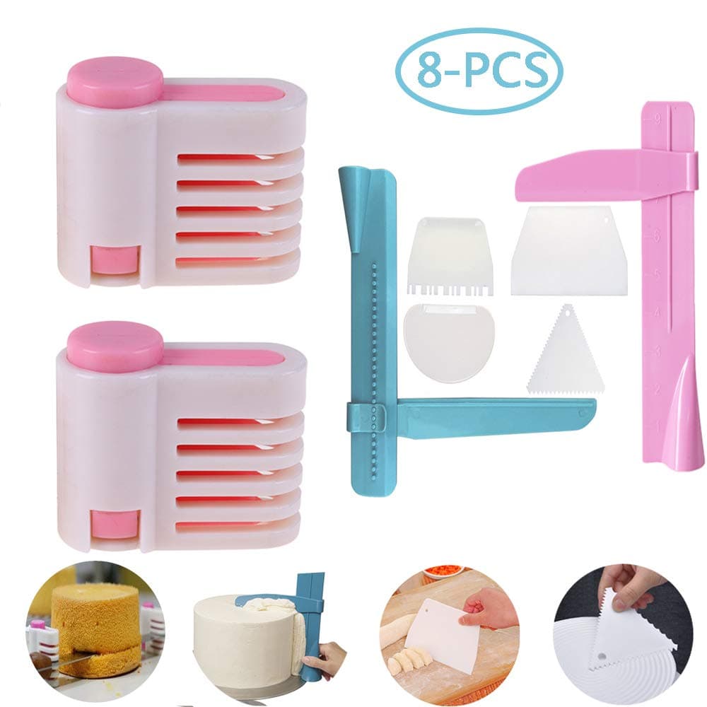 2pcs Adjustable Cake Smoother Polisher with 4pcs Different Scrapers, FineGood Fondant Cream Edge Smoothing Decorating Tools kit, 2pcs DIY Cake Slicer Supplies