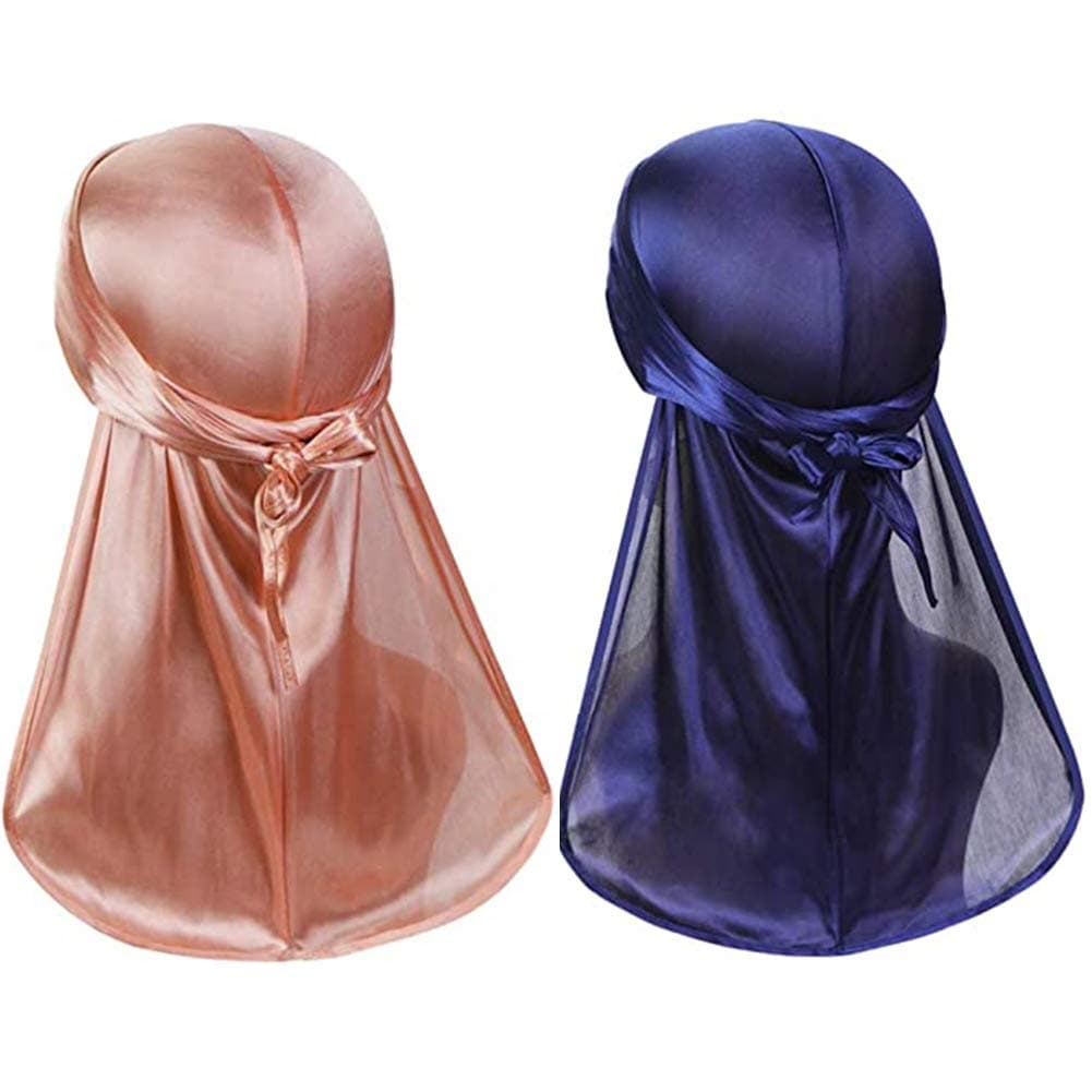 Silky Durag (2PCS/3PCS) with Extra Long Tail and Wide Straps Headwrap Du-Rag for 360 Waves
