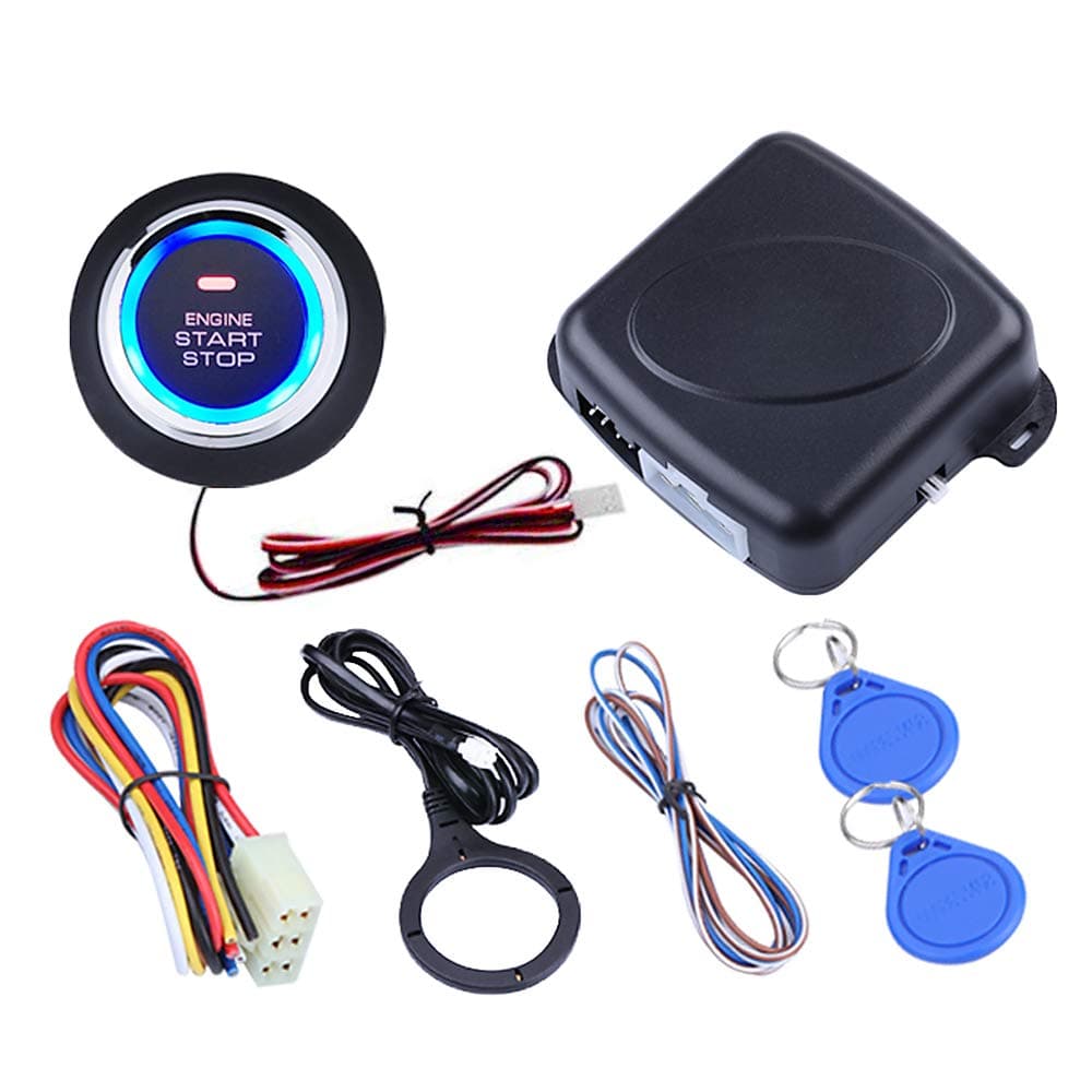 3T6B Smart RFID Car Alarm System Engine Starter Push Button Start/Stop Kit Safe Lock for 12V Vehicle(Blue Light)