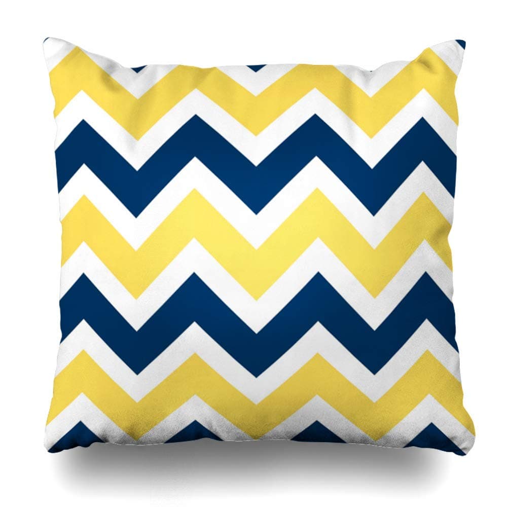 Throw Pillow Covers Navy Blue And Yellow Chevron Zigzag Pattern Pillowslip Square Size 18 X 18 Inches Cushion Cases Pillowcases 16" X 16"（IN）