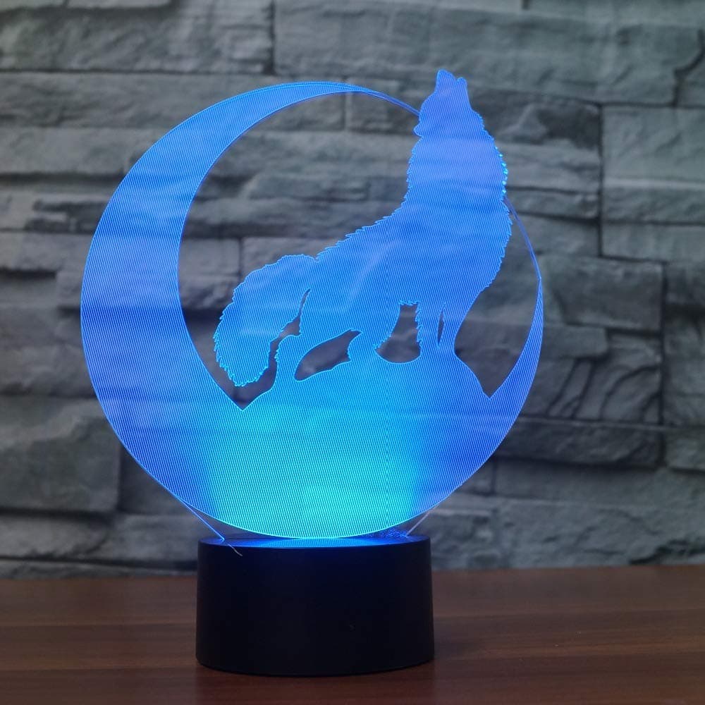 Orangeww 3D Optical Bedside Table Night Lights/7 Color Changing Lights/Remote Control/Children Holidays Gifts/Moon Wolf [Energy Class A++]