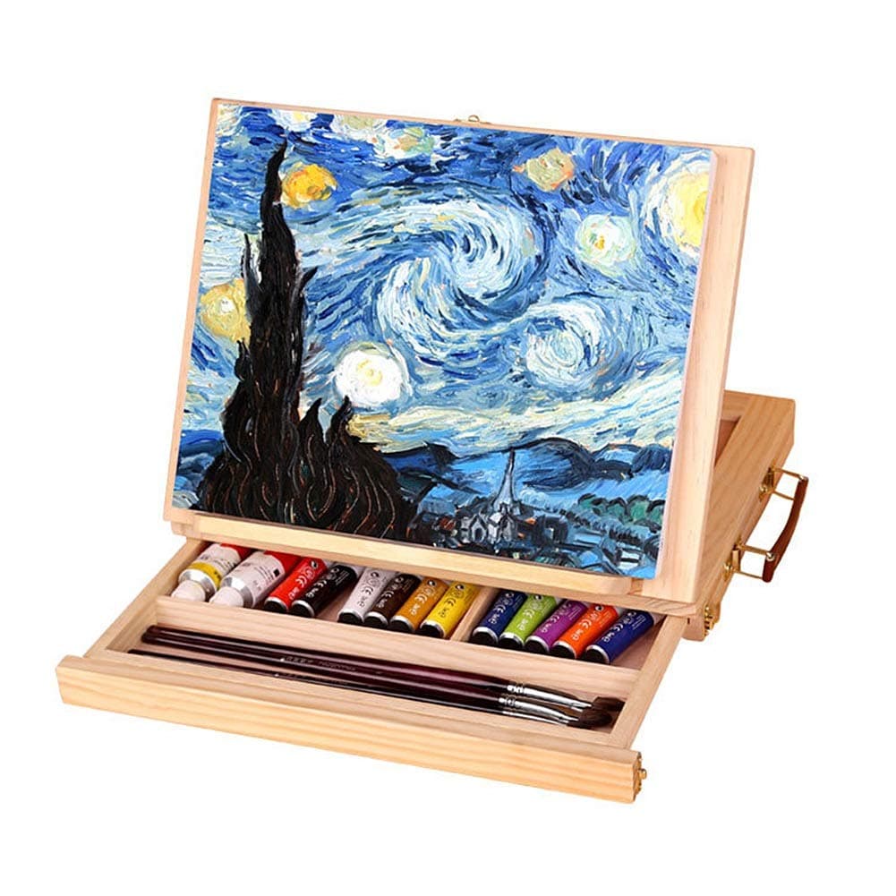 ZFF Artist Easel Table Top Display Stand Adjustable Pine Wood With Storage Drawer Portable Canvas Painting Drawing Sketching