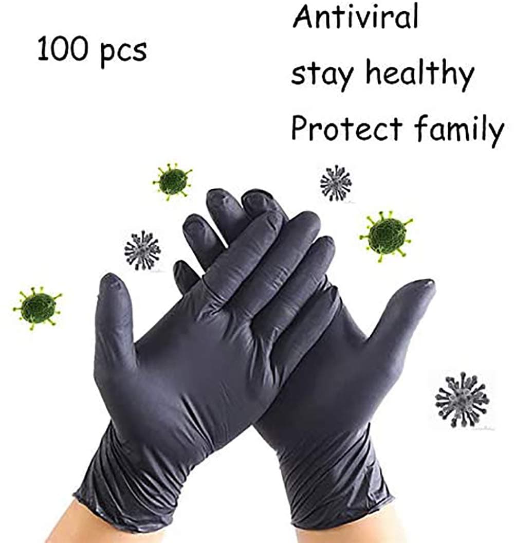HIMFL 100 Pcs Nitrile Disposable Gloves, Rubber Glove for Kitchen, Food, Black
