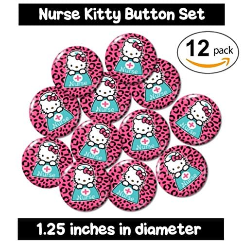 NURSE KITTY FLATBACK BUTTONS - NO PINS (set #4) pink leopard cheetah cute gifts jewelry supplies badge medical rn