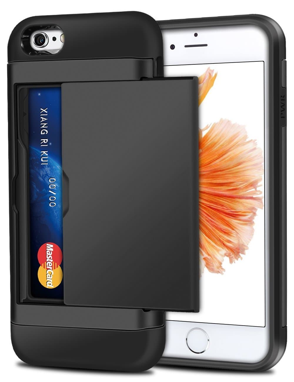 iPhone 6/6S Shockproof Case,Wallet Case Protective Case Rubber Bumper Anti-scratch Card Holder Slot Wallet Case Cover for iPhone 6/6S (Black)