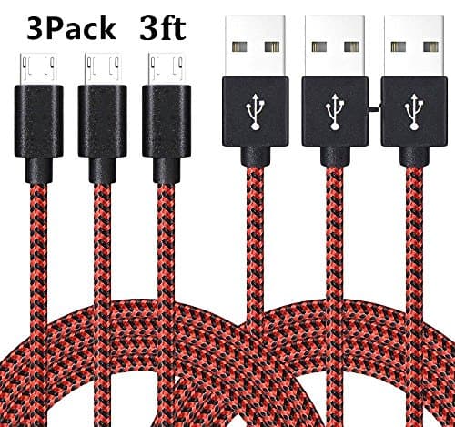 AOSON Micro USB Cable [3pcs 3ft] Braided Fast Charger Cordsfor Samsung USB Cables/Android Cables - Micro USB Charging Cables for Galaxy S7/S6/S5,Note 5/4/3,HTC,LG,Nexus Sony (3X3ft Black Red)