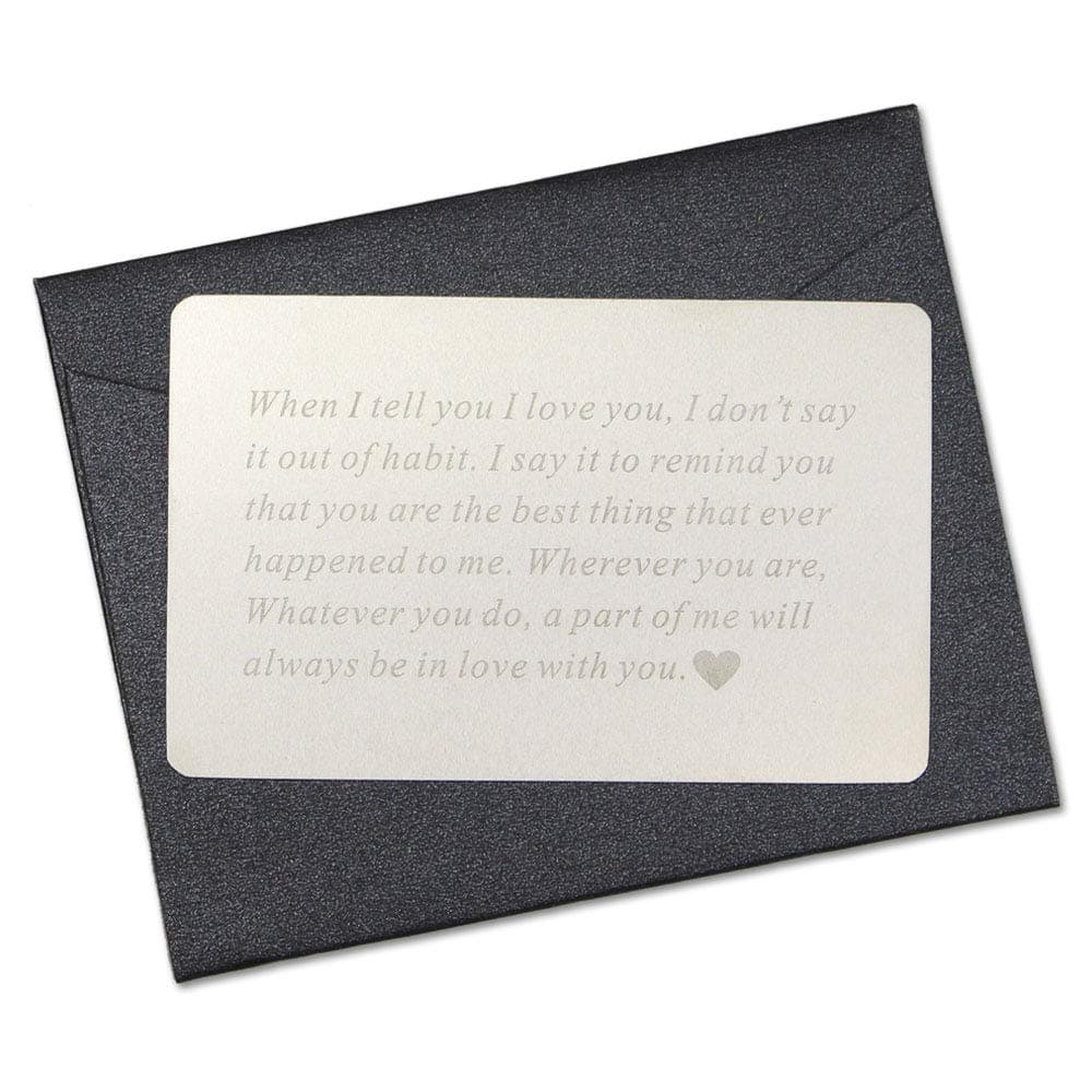 Vanfeis Metal Engraved Mini Love Note Wallet Insert Card - Birthday Gifts for Men, Him - Wedding Anniversary Gifts for Husband, Boyfriend - Unique Engagement Present, Deployment Gift for Women, Her