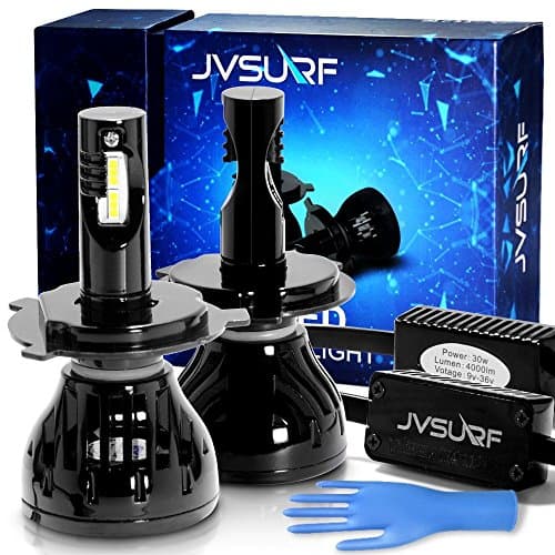 8000 Lumens LED Car Headlight Bulbs Conversion Kit JVSURF Extremely Bright Headlamp - H11 (H1,H3, H4,H7) - 30W, 6000K Cool White CREE and Far Dual Use- 2 Yr Warranty (H4, Black)