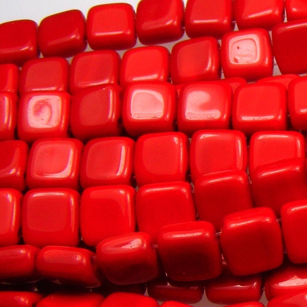CzechMate 6mm Square Glass Czech Two Hole Tile Bead - Opaque Red