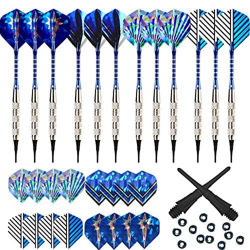 Bullout Professional Soft Tip Darts Set,12 Pcs 18g Plastic Tipped Dart, Stainless Steel Metal Barrels, Aluminum Rods Shafts and Flights, 60 Safety Tip Points for Electronic Dartboard