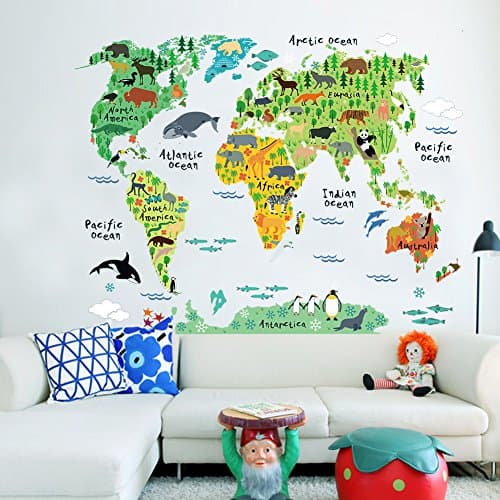 LemonGo Huge World Map Wall Decal with Quotes Nursery Wall Decal (ZY037)