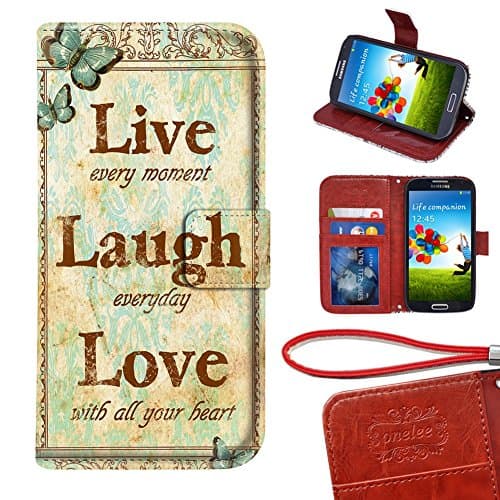 Memoly Shop Case Live Laugh Love Quotes Pattern Samsung Galaxy S7 PU Leather Wallet Case with Card Holders